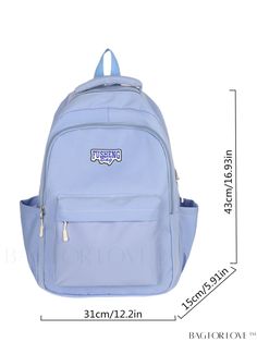 BagForLove - Medium Preppy Style Letter Graphic Functional Backpack Product Description Color Blue Composition 100% Polyamide Bag Size Medium Pattern Type Plain Material Polyamide Type Classic Backpack Size Chart INCH CM Handle Height Strap Length Bag Height Bag Width Bag Length 3.1 inch 31.5 inch 16.9 inch 5.9 inch 12.2 inch Handle Height Strap Length Bag Height Bag Width Bag Length 8 cm 80 cm 43 cm 15 cm 31 cm Details Pictures Similar Products h2 { text-align: center; } /* æ¢è¡ */ li{ white-space: normal; word-break: break-all; word-wrap: break-word; } .red-box { width: 100%; display: flex; flex-direction: row; flex-wrap: wrap; justify-content: center; } .red-box > div { width: 190px; height: 250px; margin: 10px; } .red-box > div > a > img { width: 190px; height: 250px; } .size-box { w Casual Blue Student Backpack, Casual Light Blue Backpack, Casual Blue Backpack For Daily Use, Casual Light Blue Bags For Students, Casual Blue Backpack With Pockets, Light Blue Casual Backpack For Back To School, Trendy Light Blue Backpack For Students, Casual Large Capacity Light Blue Backpack, Casual Light Blue Backpack For Back To School