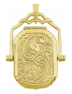 This romantic large antique reissue Victorian locket is crafted in solid 14K yellow gold. Engraved with a classic scrollwork pattern on both sides, it swivels all the way around and features space for two photos inside - the long rectangular photo spaces are ideal for portrait photos! Measuring 1 5/16 inch high by 11/16 inch wide, this gorgeous hand finished large locket looks great worn as a statement pendant on a necklace and is the perfect adornment to keep photos of those you love close to y Large Locket, Victorian Locket, Gold Locket Necklace, Picture Locket, Picture Necklace, Memory Locket, Jewelry Lockets, Family Jewellery, Photo Necklace