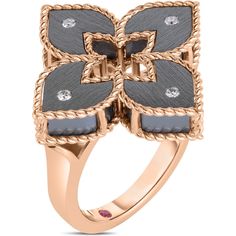 Roberto Coin - Venetian Princess Collection Grey Titanium and 18K Rose Gold Ring With Diamonds Italian Jewelry Designers, Titanium Metal, Princess Ring, Diamond Birthstone, Titanium Ring, Princess Collection, Roberto Coin, Italian Jewelry, Coin Jewelry