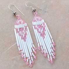 two pairs of pink and white beaded earrings