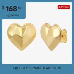 Features: Quick ShipEarring Back: PostShape: HeartMetal Color: YellowEarring Length: 10.9mmEarring Width: 11.6mmCare: Wipe CleanEarrings Type: Post EarringsEarrings Style: Stud EarringsMetal: 14k GoldAssembled in the US from Imported Materials Heart Stud Earrings, Earrings Stud, Heart Studs, Heart Earrings Studs, Stud Earrings, 10 Things, Gold, Color