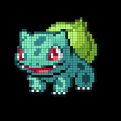 an image of a pixelated pokemon character with a green leaf on his head and eyes