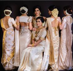 South Indian Bridesmaids, South Look, Brides Maid Dresses Blue, Blouse Designs Images, White Saree Wedding, White Blouse Designs, White Sarees, Latest Blouse Design, Bridesmaid Poses