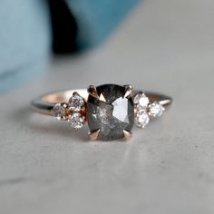 Rose Gold .95ct Oval Rose Cut Salt & Pepper Diamond Ring - Magpie Jewellery Salt And Pepper Diamond Ring Engagement, Magpie Collection, Wedding Glam, Salt And Pepper Diamond Ring, Pepper Diamond Ring, Salt Pepper Diamond, Second Wedding, Cute Engagement Rings, Future Engagement Rings