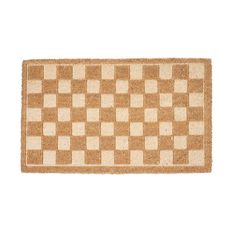 a brown and white checkered door mat on a white background with no people around it