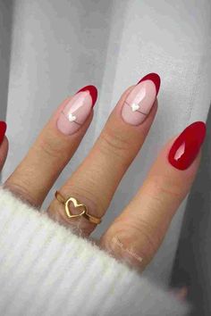 These gorgeous red French tip nails are a CLASSIC. Whether you want minimal red French or long extra french manicure, we've got something here for you Valentines Nails Simple, Red Gel Nails, Red Nail Designs, Burgundy Nails, White Nail, Hot Nails, Heart Nails, Fancy Nails, Chic Nails