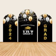 graduation party decorations with balloons and confetti