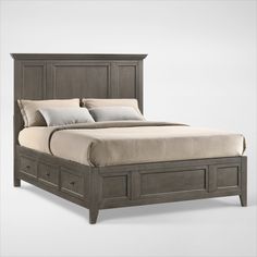 a bed with two drawers underneath it and a headboard on the bottom shelf below