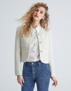 Emilie Tweed Jacket – Urban Revivo Tweed Jacket Style, White Tweed Jacket, Business Shorts, Urban Revivo, Business Casual Blazer, Thick And Fit, White Tweed, Womens Business Casual, Blazer And Shorts