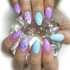 May Gel Nails, Spring Time Nails Ideas, Watercolor Nail Designs, Purple Blue Nails, Blue And Purple Nails, Purple And Blue Nails, Blue Purple Nails, Watercolor Nail Art, Watercolor Nails