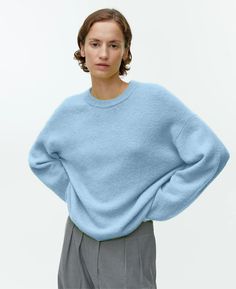 Lazy Soft Glutinous Gray Pullover Women Autumn Winter Loose Thick Cashmere Round Neck Sweater Skyblue Lantern Sleeve Sweater, Cashmere Sweater Women, Women Sweaters Winter, Fun Clothes, Drop Shoulder Sweaters, Collars For Women, Grey Pullover, Round Neck Sweaters, Knitting Women Sweater