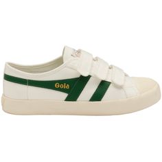 Buy Gola women's Coaster Velcro sneakers in white/green online at Gola Strap Sneakers, Retro Trainers, Vegan Sneakers, Velcro Sneakers, Burgundy Shoes, Sneakers Looks, British Heritage, Heritage Fashion, Retro Sneakers