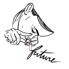 a drawing of a hand holding a key with the word future written on it in black ink