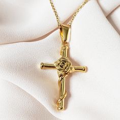 Looking for a gift for your loved one? Shop for the beautiful handmade Rose Wrapped Cross Necklace and other unique pieces today from Gogo Lush. Expensive Jewelry Luxury, Gold Cross Necklace, Jewelry Accessories Ideas, Stacked Jewelry, Expensive Jewelry, Jewelry Lookbook, Cross Jewelry, Girls Necklaces, Gold Cross