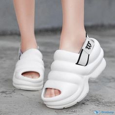 Orcajump - Stylish Dual-Wearing Platform Sandals with Wedge Heels for Height Enhancement Rice White, Shoe Sole, Platform Sandals, Wedge Heels, Rice, Wedges, Sandals, Heels, How To Wear