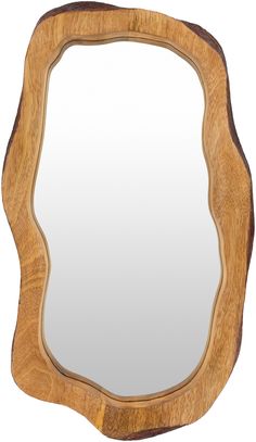 a wooden frame mirror on a white background