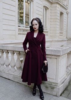 Burgundy Swing Wool Coat Vintage 1950s Princess Coat Double - Etsy Sweden A Line Coat, Princess Coat, Maxi Coat, Wool Clothing, Coat Vintage, Coat Women, Wool Dress, Vintage Wool, Long Coat