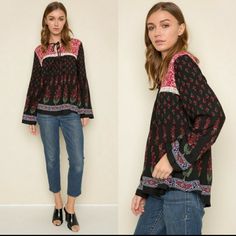 100 Rayon Soft And Flowing Fabric In A Boho Paisley Print. Loose Peasant Blouse Fit That Works Well On Every Shape. Model Is Wearing The Small. Imported Visit Euphoriadiscounts.Com To See All Our Inventory. Black Bohemian Printed Blouse, Casual Printed Peasant Top For Fall, Black Long Sleeve Top With Boho Print, Printed Long Sleeve Peasant Blouse, Printed Long Sleeve Peasant Top, Long Sleeve Printed Peasant Top, Casual Long Sleeve Peasant Top With Floral Print, Casual Long Sleeve Peasant Top With Paisley Print, Black Boho Print Tops For Spring