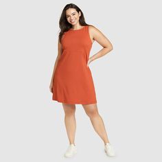 Women's Aster Sleeveless Empire-waist Dress Casual Solid Dress With 4-way Stretch, Summer 4-way Stretch Dress, Solid Color 4-way Stretch Summer Dress, Sporty Sleeveless Beach Dress, Versatile Sleeveless Beach Dress, Sporty Sleeveless Solid Dress, Sporty Summer Dresses With 4-way Stretch, Casual Stretch Knee-length Sundress, Casual Stretch Sundress, Knee-length