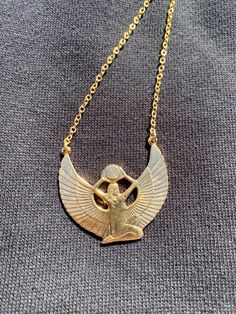 The Ancient Egyptian Sun Disk is a representation of vitality and rebirth.  Chain length: 18 inches  Stainless steel Gold plated  Tarnish resistant  Pendant length: 1 inch  Pendant width: 1.5 inches Egyptian Sun, Egyptian Accessories, Egyptian Gold, Egyptian Necklace, Disc Pendant, Gold Plated Necklace, Ancient Egyptian, Chain Lengths, Chain Length