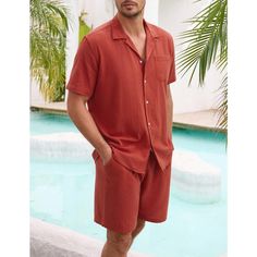 Elevate your summer wardrobe with the WhizMax Men's 2-Piece Summer Beach Outfit. This set includes a short-sleeve button-down shirt and matching drawstring shorts, perfect for a relaxed yet stylish look.

- Material: Soft, skin-friendly fabric for optimal comfort
- Shirt Features: Cuban collar, short sleeves, single chest pocket
- Shorts Features: Elastic waist with drawstring, two side pockets
- Color: Solid, classic hue for versatile styling
- Gender: Male
- Age Group: Adult

Designed with a t Summer Shirts Men, Tropical Vacations, Men Casual Summer, Guayabera Shirt, Henley Shirt Men, Laced Up Shirt, Pocket Shorts, Summer Beach Outfit, Flannel Women