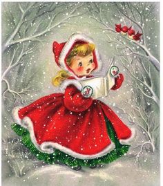 Vintage Christmas Card....... I remember these! The 50's had some great things for all the holidays. Buat Pita, Christmas Paintings