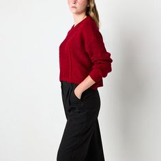 This by&by women's and junior's sweater is an essential addition to your cold-weather wardrobe for its chic take on a classic style. Made from stretch-knit in a rich red hue, this cable-knit sweater has a slightly cropped length, a crew neck and long drop-shoulder sleeves. Wear it with jeans or pants. Closure Type: Pullover HeadFit: Regular FitNeckline: Crew NeckSleeve Length: Long SleeveSleeve Style: Drop-Shoulder SleeveApparel Length: 20.25 InchesFiber Content: 77% Acrylic, 23% PolyesterFabri… Casual Red Cropped Long Sleeve Sweater, Red Long Sleeve Cropped Sweater, Red Sweater For Workwear In Fall, Red Knit Sweater For Work, Red Long Sleeve Sweater For Work, Casual Red Cropped Sweater For Winter, Trendy Red Long Sleeve Cropped Sweater, Red Knit Cropped Sweater With Long Sleeves, Red Long Sleeve Knit Cropped Sweater