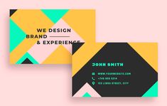 two business cards with geometric shapes on them