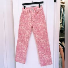 Nwt Bdg Urban Outfitters Women's Size 26 High Waist Straight Leg Cowboy Jeans Pink Waist 14” Across Inseam 29” Rise 11” Features: High Rise Straight Leg Full Length Zipper Fly Closure 5 Pockets Cotton Color: Pink Tye Die Size: 26 Condition: Like New Pink Jeans For Spring Day Out, Pink Jeans For Day Out In Spring, Trendy Pink Jeans For Day Out, Cowboy Jeans, Bdg Jeans, Urban Outfitters Women, Bdg Urban Outfitters, Flare Jeans, Pink Color