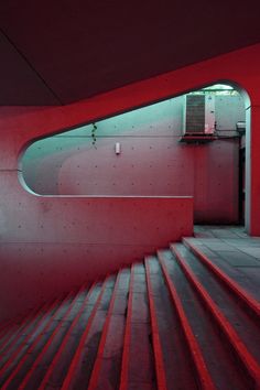 the stairs are red and there is no image on it to describe what this photo looks like