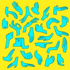 blue hand gestures on a yellow background