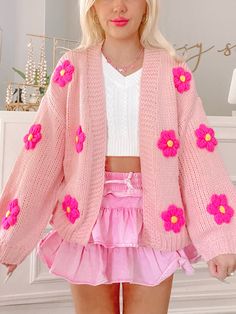 Bright Pastel Outfits, Pink Preppy Clothes, Cute Colorful Clothes, Trendy Pink Cardigan For Spring, Spring Acrylic Sweater, Pink Sweater For Spring, Casual Pink Cardigan For Spring, Pink Acrylic Cardigan For Fall, Spring Pink Acrylic Cardigan