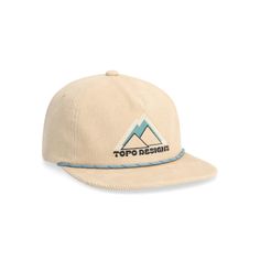 Front View of Topo Designs Corduroy Trucker Hat - Peak Shadow in "Tan Adjustable Beige Hat For Outdoor Activities, Adjustable Beige Snapback Hat For Outdoor, Beige Adjustable Trucker Hat For Outdoor, Adjustable Beige Trucker Hat For Outdoor, Adjustable Corduroy Trucker Hat With Flat Brim, Adjustable Corduroy Snapback Hat With Curved Brim, Adjustable Snapback Hat With Short Brim For Outdoor, Adjustable Corduroy Flat Bill Hat, Adjustable Flat Bill Corduroy Hat