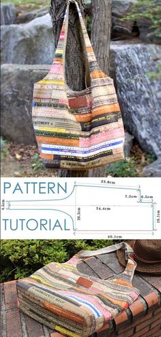 an image of a bag made out of old fabrics on the outside of a tree