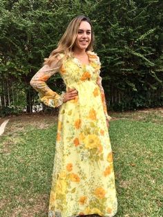 Long chiffon dress, 1960s, yellow, maxi dress, formal, yellow flowers, 11, 4,6,Formal dress Yellow Chiffon V-neck Maxi Dress, Yellow V-neck Maxi Dress For Wedding, Yellow Chiffon Long Sleeve Dress, Yellow Floral Print Dress For Wedding, Yellow Chiffon Prom Dress, Yellow Chiffon Maxi Dress For Evening, Yellow Chiffon Evening Maxi Dress, Yellow Formal Maxi Dress For Summer, Formal Yellow Maxi Dress