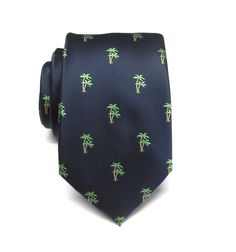 "This tie is 3\" wide at it's widest point and 58\" long - standard length and width. Hand rolled and sewn by hand." Navy Formal Ties For Summer, Navy Fitted Tie For Office, Navy Office Tie, Palm Tree Design, Hand Roll, Tree Design, Tree Designs, Necktie, Palm Tree