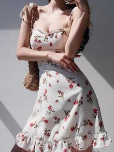 Y2K Floral Sexy Slip Dress Women's Summer Bandage Sleeveless Slim Flounce Resort Mini Dresses Elegant Office Lady Party [23y 5m 25d] Casual White Dress, Mini Dresses For Women, Suspender Dress, Slim Fit Dresses, Elegant Party, Sleeveless Mini Dress, White Mini Dress, Holiday Dresses, Outfits Casuales