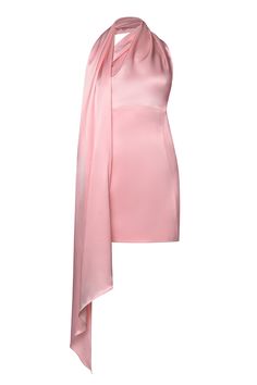 Satin mini dress with a long scarf. Fitted waist. Half-open back. Zipper fastening. Lined. Color: baby pink. Shell: 100% Viscose Lining: 100% Polyester Made in Georgia Model is wearing size S. Model measurements: 176 cm height, 82/59/89 cm. Classy Halter Dress, Long Baby Pink Dress, Baby Pink Dress Long, Baby Pink Satin Dress, Satin Dress Mini, Baby Pink Dress, Dress With Scarf, Vintage Pink Dress, Satin Clothes