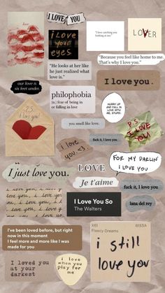 a collage of different types of paper with words on it and pictures in the middle