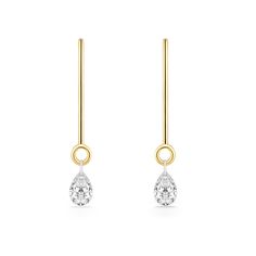 14K Yellow Gold Leverback Earrings with 0.25 Carats (total weight) of GHI SI Pear Shimmer Diamonds. The earrings measure approximately 7/8" in total length, including the leverbacks. Leverback Earrings, Fine Jewels, Diamond Earrings, Pear, Diamonds, Yellow Gold, Yellow, Gold