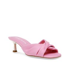 Anne Klein-Laila Sandal Keep it minimal and sophisticated with the Anne Klein Laila slide sandal. Ruched crisscross straps highlight the upper, while the coordinating kitten heel offers a subtly elevated style. With iFlex technology, this slide offers up to 90 degrees sole bendability. Spring Strappy Kitten Heels With Heel Loop, Pink Kitten Heels For Summer Party, Summer Strappy Kitten Heels With Wrapped Heel, Summer Crossover Sandals With Heel Loop, Feminine Pink Kitten Heels With Heel Strap, Spring Crossover Sandals With Heel Strap, Pink Open Toe Kitten Heels For Spring, Spring Open Toe Kitten Heels With Heel Loop, Chic Crossover Sandals For Spring