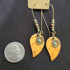 New Wooden Dangling Leaf Earrings Bohemian Brown Leaf-shaped Earrings, Earthy Brown Earrings For Festivals, Casual Brown Nickel-free Jewelry, Casual Handmade Brown Earrings, Casual Brown Handmade Earrings, Pink Tassel Earrings, Black Stud Earrings, Native American Earrings, Cherry Earrings