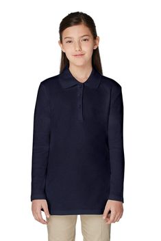 PRICES MAY VARY. Cotton Blend Interlock 50 Wash Tested Shrink & Fade Resistant Slim Fit 3 Button Placket With Pearlized Flower Buttons Flat Knit Collar With Picot Edge 1x1 Rib Cuffs At Sleeves Cotton Long Sleeve Tops For School Events, Long Sleeve Cotton Tops For School, Long Sleeve Cotton Top For School Events, Girls School Uniform, Girls School, Long Sleeve Polo, Girls Long Sleeve, 4 20, Popular Style