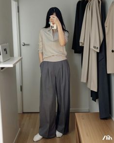 Zlily - Classic Wide-leg Pleated High-waisted Trousers in Charcoal Grey Chic Gray Relaxed Fit Bottoms, Gray Non-stretch Wide Leg Workwear Pants, Gray Non-stretch Wide Leg Pants For Work, Non-stretch Gray Wide Leg Workwear Pants, Gray Wide Leg Pants For Spring Workwear, Gray Workwear Bottoms For Fall, Versatile Gray Pants, Gray Spring Workwear Bottoms, Pant Length