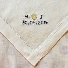 You will buy a mens linen handkerchief made for the renowned designer Ralph Lauren. I will hand embroider the bride and grooms initials and their wedding date at one corner of the handkerchief. I will use 100% colour fast embroidery thread in a colour of your choice for the inscription on this gorgeous handkerchief. This lovely keepsake will be finished off with a mother of pearl heart shaped button in between the two initials. The handkerchief measures 43 cms x 43 cms. Please just send me a mes Classic Embroidered Handkerchiefs For Wedding Gift, Handmade White Wedding Handkerchiefs, Wedding Embroidered Cream Handkerchiefs, Embroidered Cream Handkerchiefs For Wedding, Polo Wedding, Groom Handkerchief, Handkerchief Embroidery, Hand Embroidery Patterns Free, Wedding Hankies