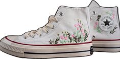 Vintage Embroidered Low-top Sneakers, Vintage High-top Embroidered Sneakers, Vintage Embroidered High-top Sneakers, Vintage White Embroidered Sneakers, Vintage Sneakers With Embroidered Logo For Spring, Vintage White Sneakers For Spring, Retro Spring Canvas Shoes, Retro White Canvas Shoes For Spring, Vintage Summer Sneakers With Round Toe