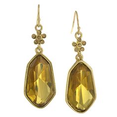 Organic in shape and bold in sparkle, these colorful drop earrings are fun and flirty. Large stones are held in gold tone settings which sway from crystal flower posts. A unique and charming accessory that adds a pop of color to any outfit. These nickel free earrings are 1.90"L x 0.60"W in size. Available in green (olivine) and yellow (topaz) Measurements: 1.90" L x 0.60" W 2028 Jewelry Collection 2028 Jewelry features more fashion forward design choices comprised of premium components. The coll Petite Jewelry, Flower Crystal, Jewelry Flower, Vintage Style Earrings, Vintage Inspired Jewelry, Costume Jewelry Earrings, Nickel Free Earrings, Green Jewelry, Free Earrings