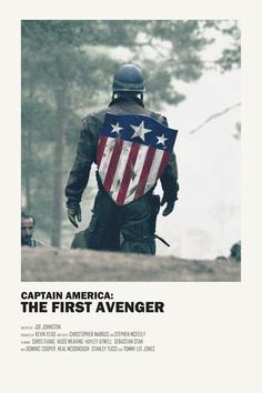 captain america the first avengers movie poster with an american flag on it's back