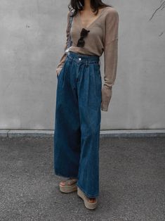 Relaxed fit, blue denim culotte pants in wide leg. High waisted with belt loops. 100% cotton/denim material. Model is in MINUSEY S. ✔️ Free worldwide express shipping over $100✔️ Loved by 6,500+ customers✔️ Limited edition collections, maximum style⠀⠀⠀⠀⠀⠀⠀⠀⠀Stay ahead of the trend with can’t-find-anywhere-else staples. Your closet will thank you 💕 * MINUSEY S = EU 34, US 2* MINUSEY M = EU 36, US 4* MINUSEY L = EU 38, US 6* 100% Cotton Denim* Dry clean* Made in Korea - Model Height: 170cm/5'7" (US2, EU34) Culottes Outfit, Denim Culottes, Culotte Shorts, Culotte Pants, Waiting List, Denim Material, Linen Top, The Trend, Pin Tucks