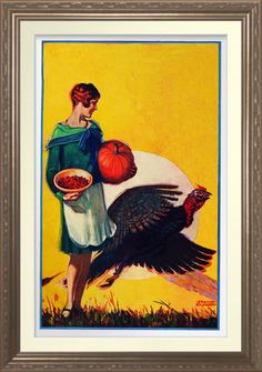 a painting of a woman holding a turkey and basketball